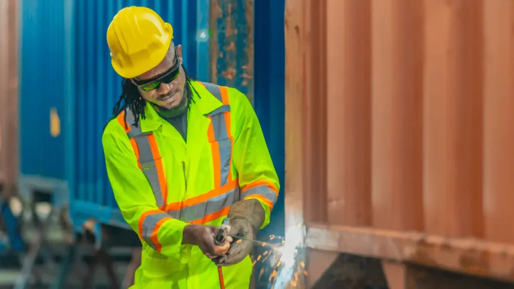 Shipyard Worker Wearing Safety Gear