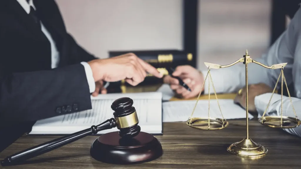 serious courtroom scene with a gavel