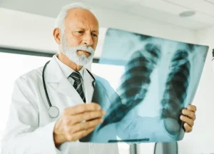 Diagram of human lungs showing mesothelioma and asbestos-related diseases