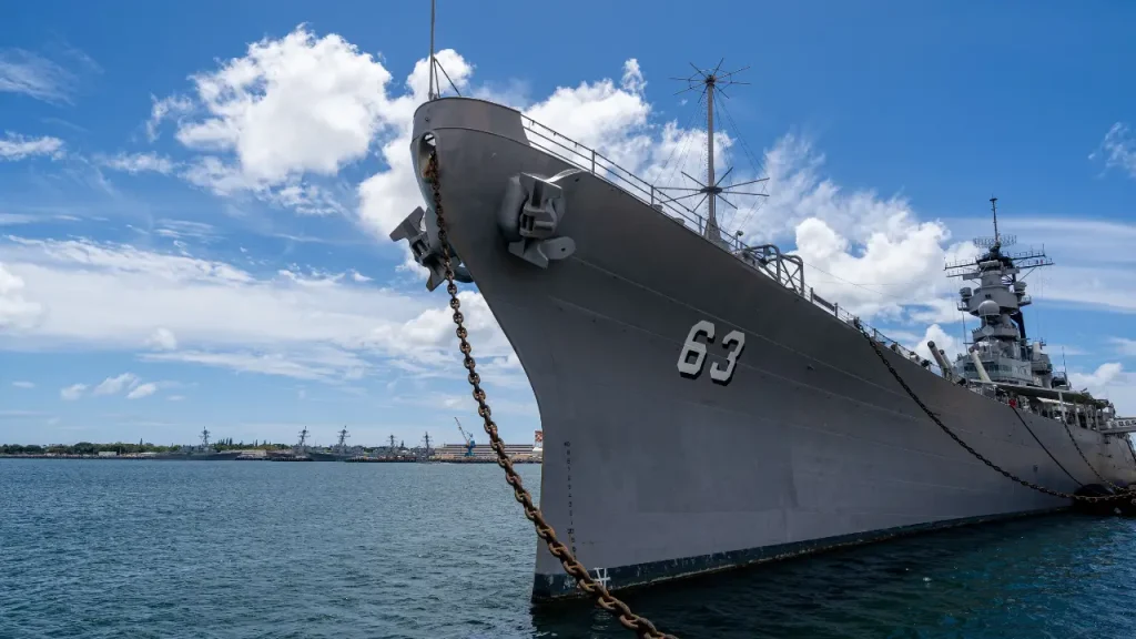 Historic Battleship Missouri at Pearl Harbor, representing U.S. Navy shipyards and veteran service