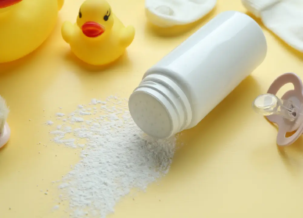 Baby powder product commonly used in daily personal care routines.