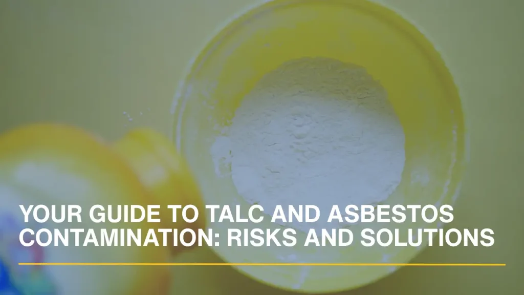 A top-down view of baby powder spread across a clean white background. The image represents common talc-based personal care products and is suitable for educational content discussing product safety, consumer awareness, and potential health concerns.