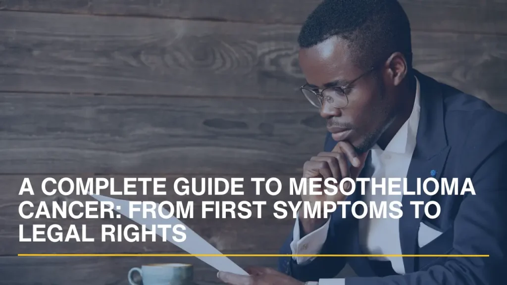Thoughtful individual reviewing documents related to a mesothelioma diagnosis and legal rights.