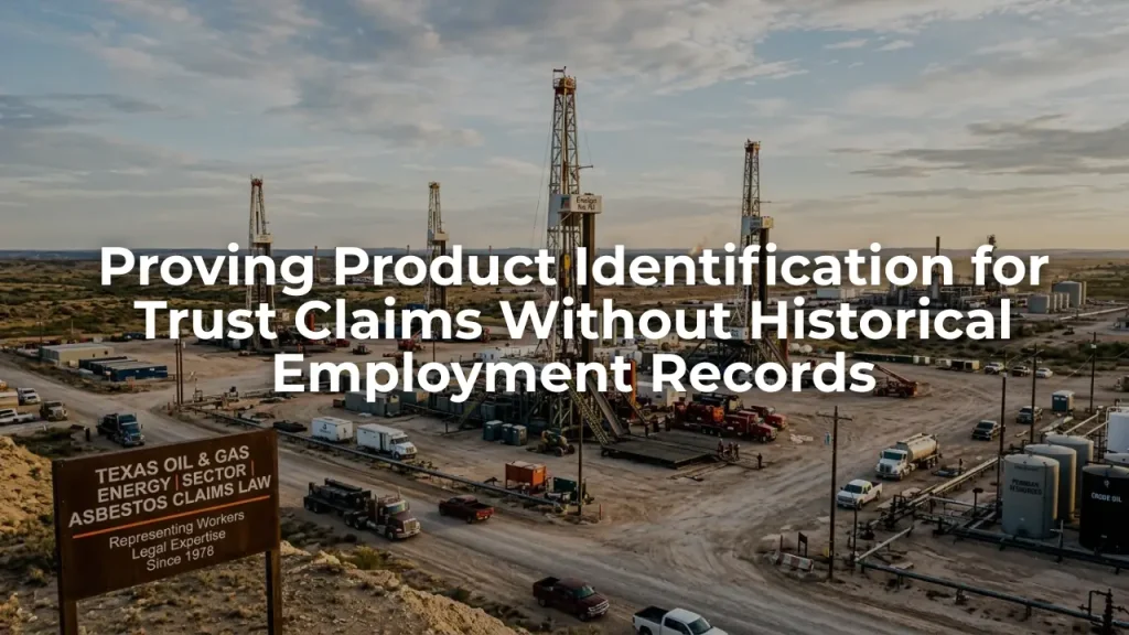 Wide-angle view of Texas oilfield drilling rigs and energy infrastructure, highlighting occupational asbestos exposure hazards in Texas refineries and oilfields.
