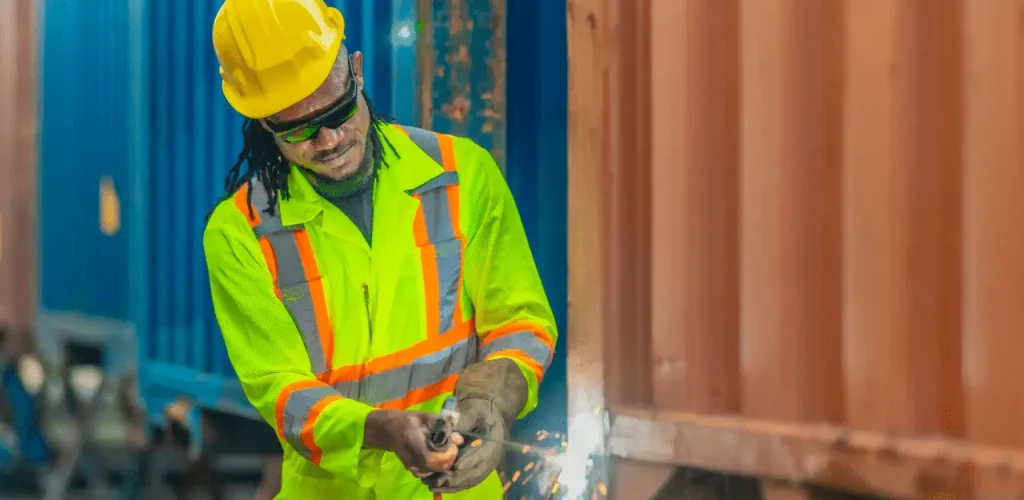 Shipyard Worker Wearing Safety Gear
