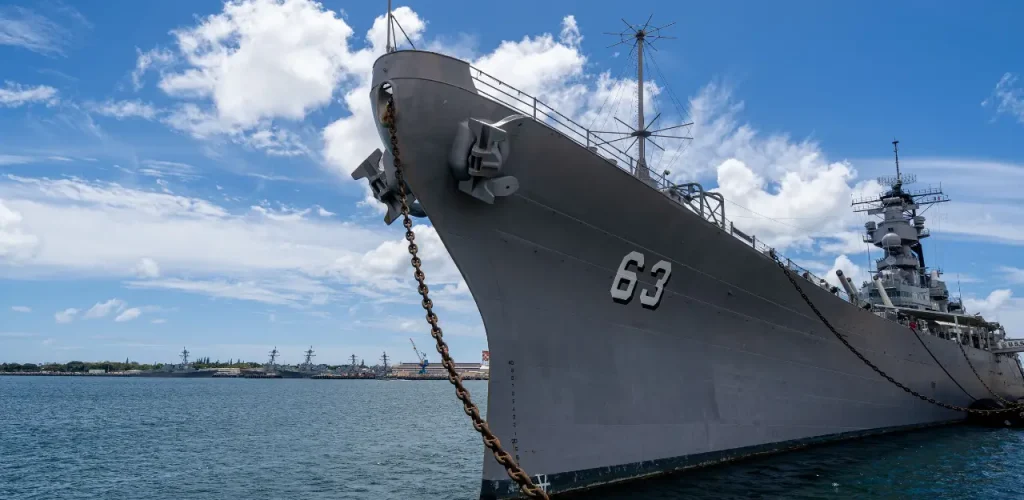 Historic Battleship Missouri at Pearl Harbor, representing U.S. Navy shipyards and veteran service