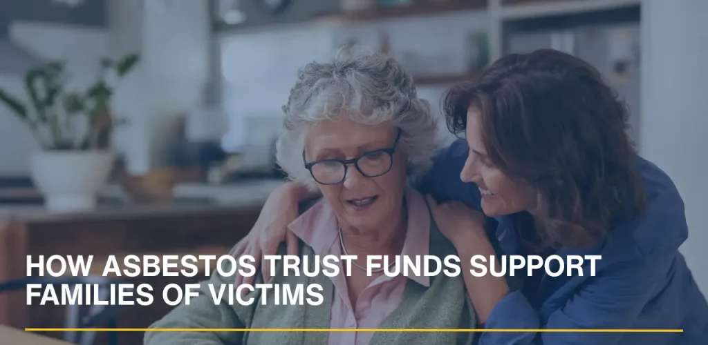 A senior woman and her daughter reviewing financial documents and trust fund paperwork at home.
