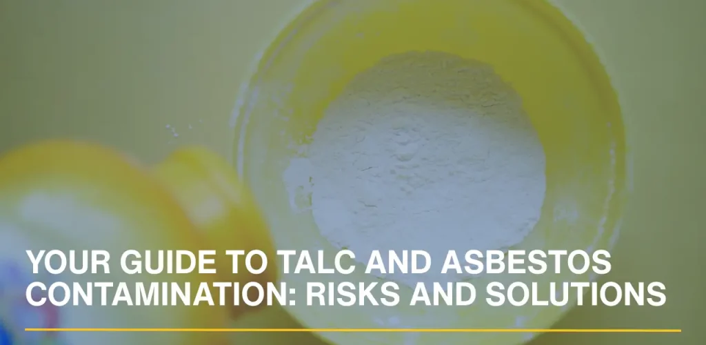 A top-down view of baby powder spread across a clean white background. The image represents common talc-based personal care products and is suitable for educational content discussing product safety, consumer awareness, and potential health concerns.