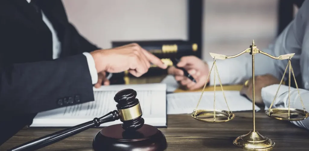 serious courtroom scene with a gavel