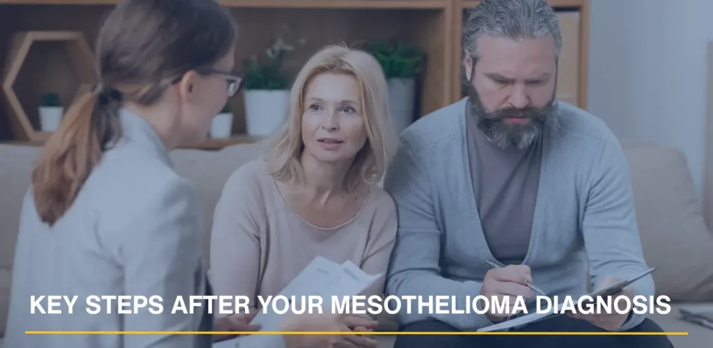 Couple meeting with a professional to discuss key steps after a mesothelioma diagnosis.