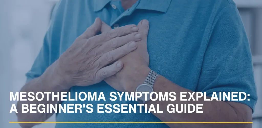 A senior man holding his chest and showing signs of shortness of breath, illustrating early symptoms of mesothelioma.