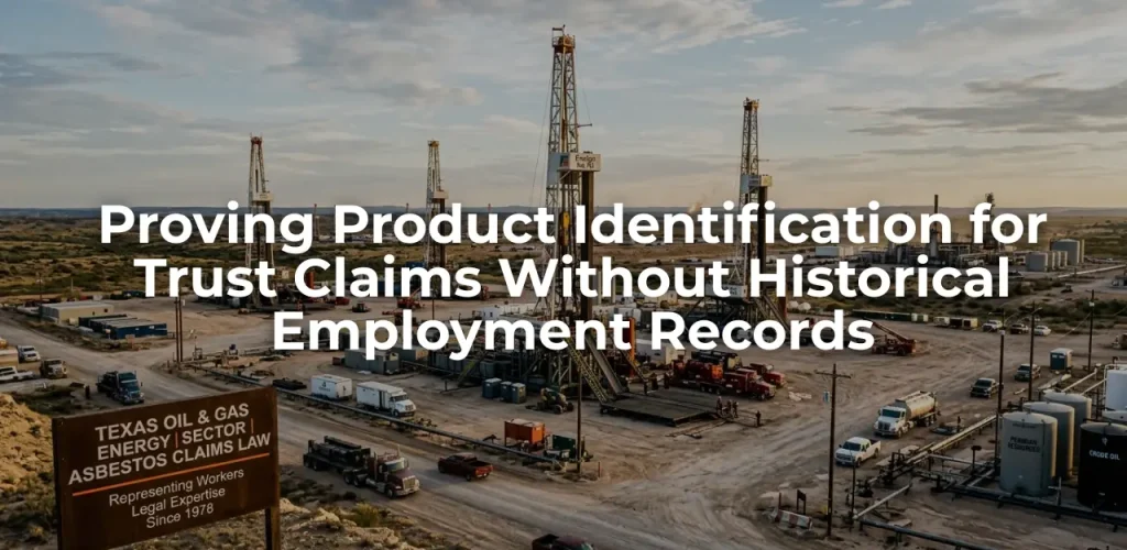 Wide-angle view of Texas oilfield drilling rigs and energy infrastructure, highlighting occupational asbestos exposure hazards in Texas refineries and oilfields.